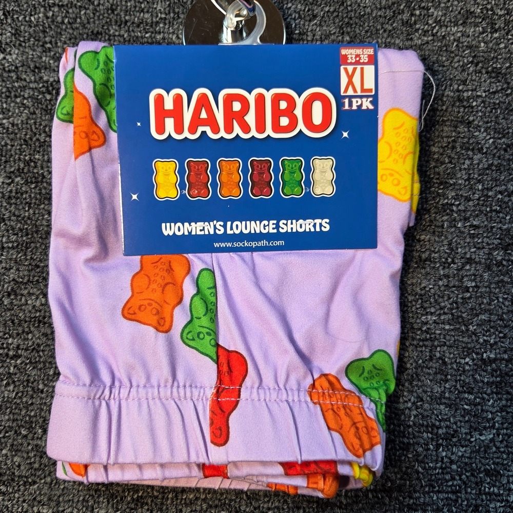Haribo Lounge Shorts Womens XL Purple Gummy Bear Print Sleepwear New Novelty Fun